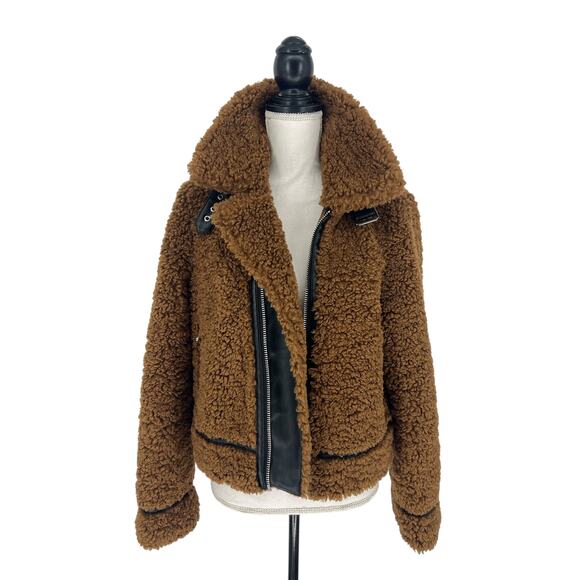 Stand Studio Audrey Brown Shearling Jacket with Black Accents - Picture 5 of 16